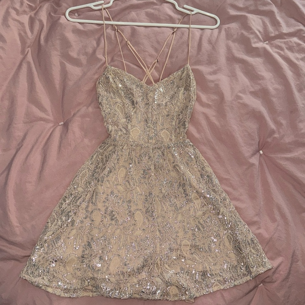 UO kimchi blue shimmer pinkish nude dress